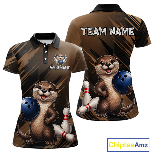 Women's otter bowling shirt – personalized team jersey close-up