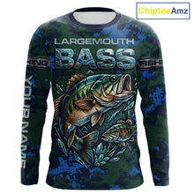 Load image into Gallery viewer, Green Camo Bass Fishing Shirt Long Sleeve, Bass Fishing Jersey, Performance Fishing Apparel NHT877