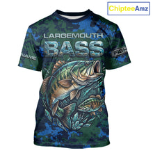 Load image into Gallery viewer, Green Camo Bass Short Sleeve Fishing T-Shirts, Bass Fishing Jersey, Performance Fishing Apparel NHT877