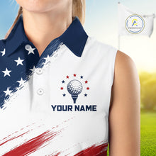 Load image into Gallery viewer, Patriotic American Flag Women's Sleeveless Golf Polo Shirt –  Red White Blue Golf Apparel 