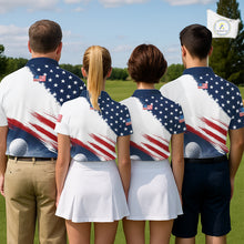Load image into Gallery viewer, Patriotic American Flag Golf Polo Shirt For Women's –  Red White Blue Golf Apparel NHT1047