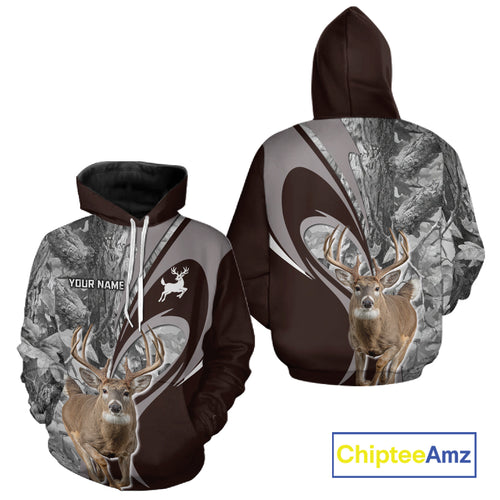 Whitetail Deer Hunting Clothes Custom Name Beautiful Gray Camo Hunting Gifts NHT209
