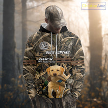 Load image into Gallery viewer, Yellow Lab 3D Shirt Retrieving Mallard Duck, Custom Name Duck Hunting Clothes NHT217