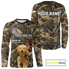 Load image into Gallery viewer, Yellow Lab 3D Shirt Retrieving Mallard Duck, Custom Name Duck Hunting Clothes NHT217