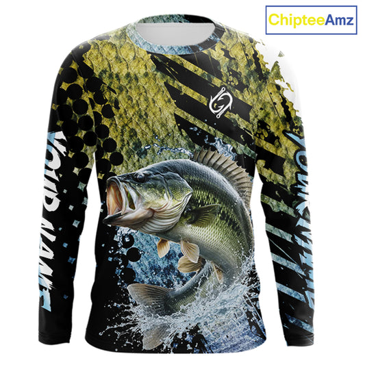 Bass Fishing Shirts Long Sleeve Dark Water Art Style Personalized Name, Fishing Gift NHT405