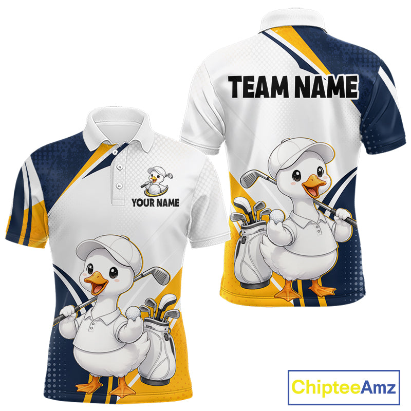 Funny Cartoon Duck Mens Golf Polo Shirt Personalised Team Duck Apparel NHT1219