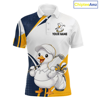 Funny Cartoon Duck Mens Golf Polo Shirt Personalised Team Duck Apparel NHT1219