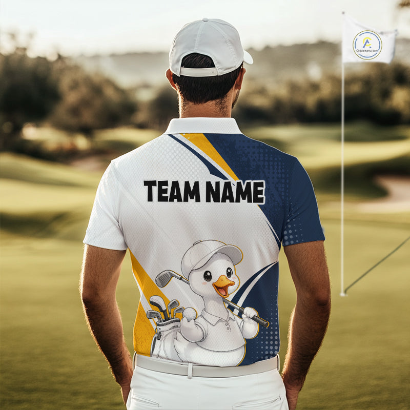 Funny Cartoon Duck Mens Golf Polo Shirt Personalised Team Duck Apparel NHT1219