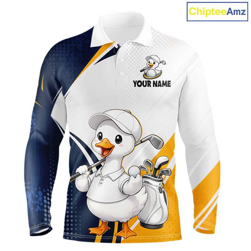 Funny Cartoon Duck Mens Golf Polo Shirt Personalised Team Duck Apparel NHT1219