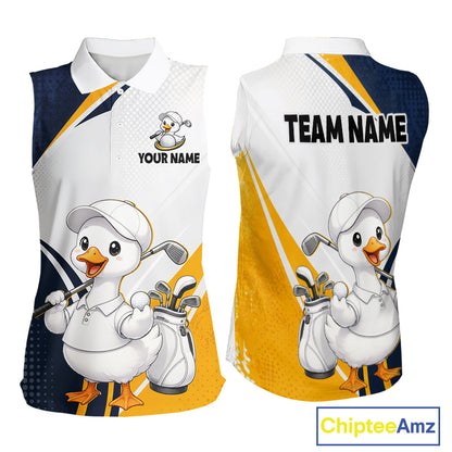 Funny Cartoon Duck Womens Sleeveless Golf Polo Shirt Personalised Team Duck Apparel NHT1219