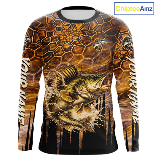 Custom Walleye Long Sleeve Tournament Camo Fishing Shirts, Walleye Fishing Jerseys NHT410