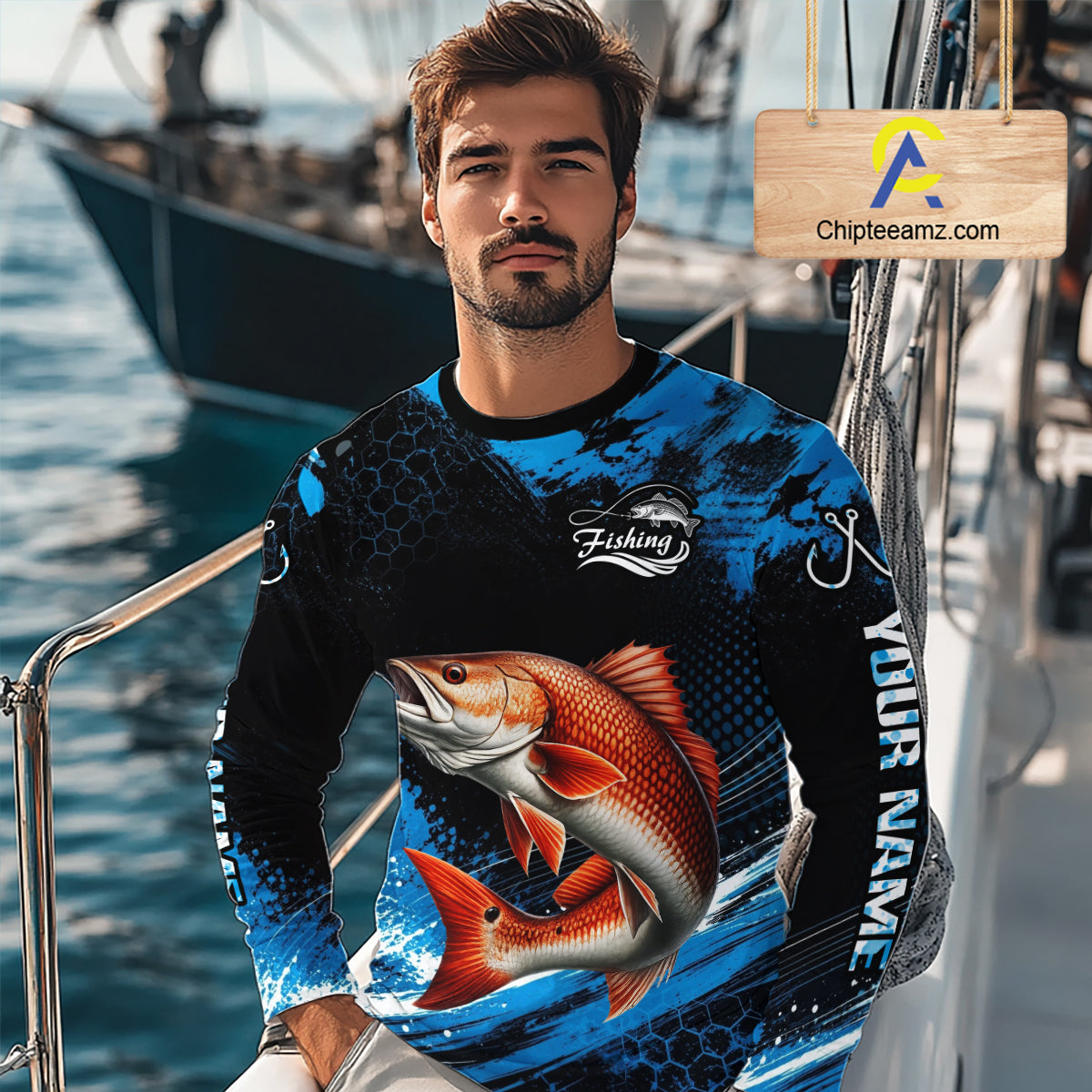 Custom Redfish Fishing Jersey, Personalized Team Name Long Sleeve Performance Fishing Shirt For Men NHT1225