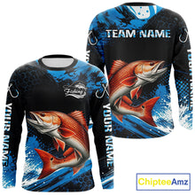 Load image into Gallery viewer, Back view of custom redfish fishing shirt made from breathable polyester with UPF 30+ sun protection.