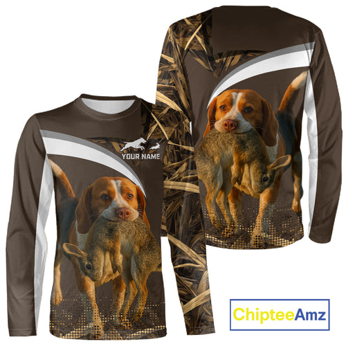Brown Camo 3D Printed Beagle Dog Rabbit Hunting Shirt, Custom Name Hunting Gift NHT225