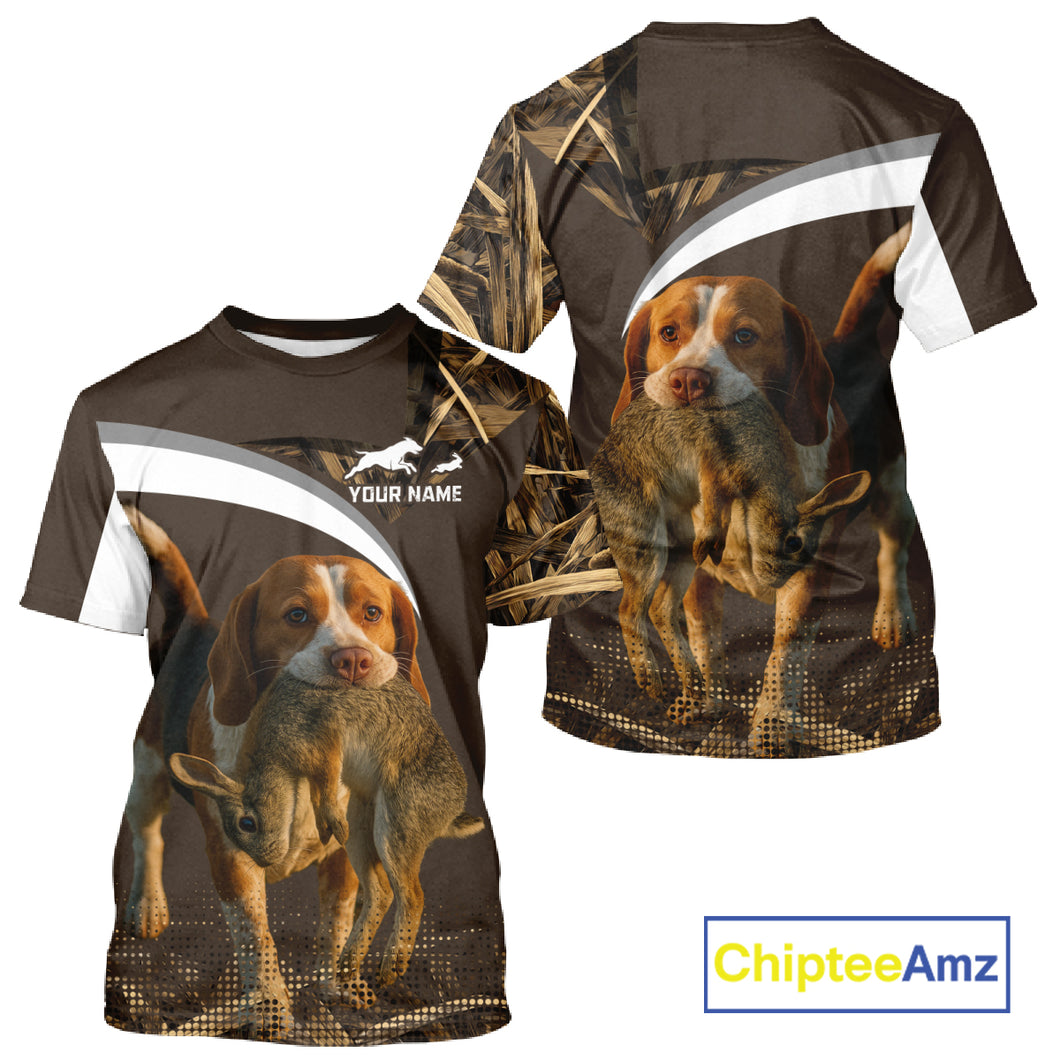 Brown Camo 3D Printed Beagle Dog Rabbit Hunting Shirt, Custom Name Hunting Gift NHT225