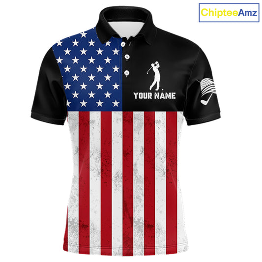 Personalized Mens Golf Polo Shirt American Flag Patriotic Golf Shirts Golf Gifts For Men NHT746