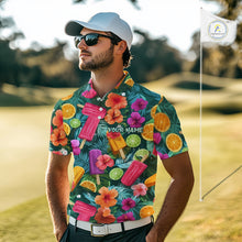 Load image into Gallery viewer, Golf Polo Shirt Tropical Popsicle Paradise Pattern Tropical Leaves Custom Name, Men's Golf Shirt NHT539