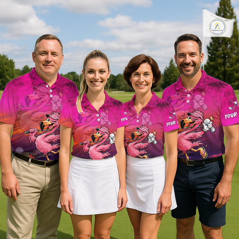 Personalized Flamingo Womens Golf Polo Shirt Custom Name And Team Hot Pink Funny Tropical Golf Outfit NHT1237