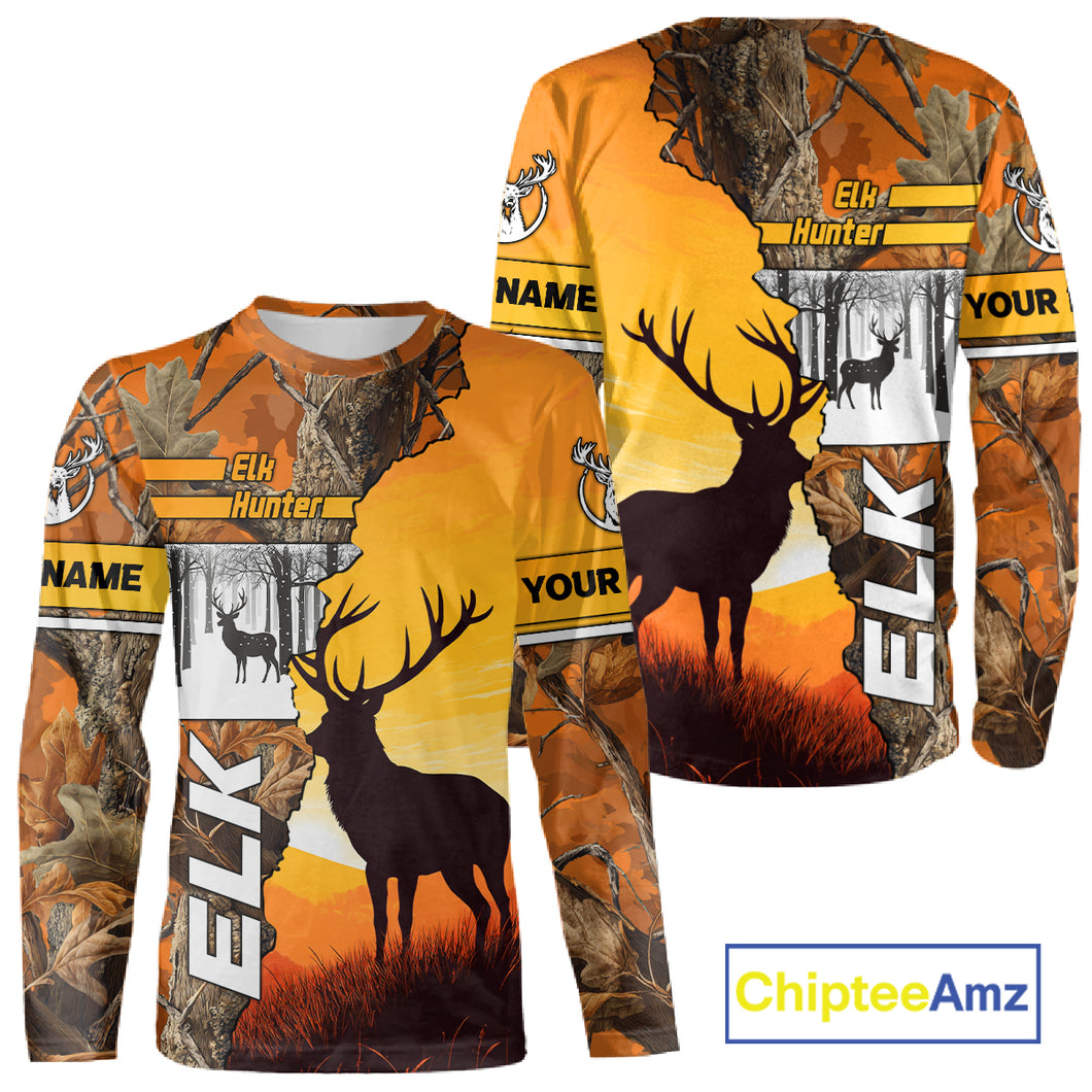 Elk Hunting Shirt Personalized 3D All Over Print Orange Autumn camo, Elk Hunting Shirt NHT137