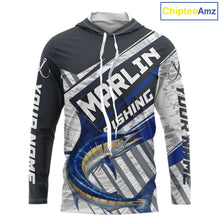 Load image into Gallery viewer, Personalized Marlin Fishing Jerseys For Fishing Team, Marlin Hooded Fishing Shirt Long Sleeve NHT919