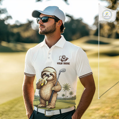 Personalized Funny Sloth Mens Golf Polo Shirt – Funny Golfer Polo For Men NHT928