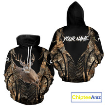 Load image into Gallery viewer, Whitetail Deer Hunting Shirt Black Camo 3D Custom Name, Season Deer Hunting, Hunting Gift NHT140