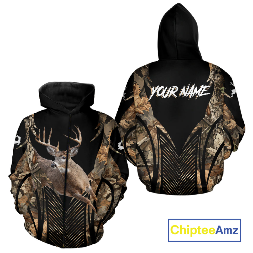 Whitetail Deer Hunting Shirt Black Camo 3D Custom Name, Season Deer Hunting, Hunting Gift NHT140