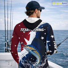 Load image into Gallery viewer, Personalized Texas Flag Sailfish Fishing Shirt Jerseys, Texas Sailfish Fishing Shirts Long Sleeve Hooded For Men NHT763