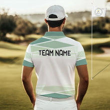 Load image into Gallery viewer, Personalized Golf Polo Shirt Custom Team Name White Green Geometric Golf Team Polo For Men NHT943
