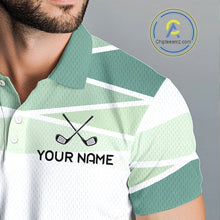Load image into Gallery viewer, Personalized Golf Polo Shirt Custom Team Name White Green Geometric Golf Team Polo For Men NHT943