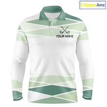 Load image into Gallery viewer, Personalized white green geometric golf polo shirt for men with custom team name