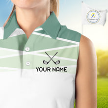 Load image into Gallery viewer, Personalized Womens Sleeveless Golf Polo Shirt Custom Team Name White Green Geometric Golf Team Polo For Womens NHT943