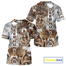 Load image into Gallery viewer, Best Deer Hunting Shirt With Whitetail Deer Winter Camo, Custom Name Deer Hunting Clothes NHT245