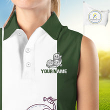 Load image into Gallery viewer, Custom Green White Sleeveless Womens Golf Team Polo Shirt, Funny Golf Ball Family Design, Matching Team Outfit NHT789