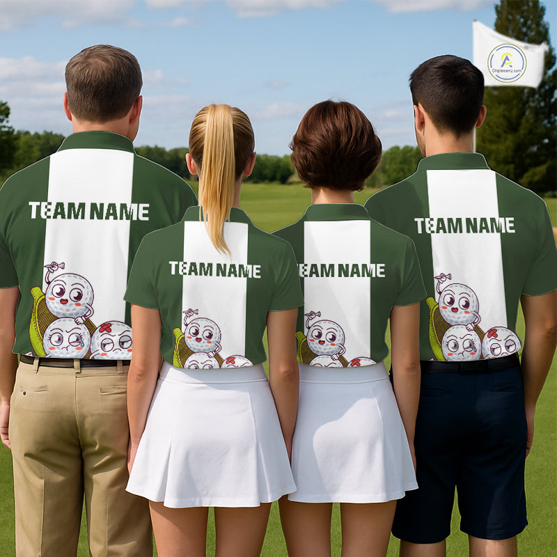 Custom Green White  Womens Golf Team Polo Shirt, Funny Golf Ball Family Design, Matching Team Outfit NHT789