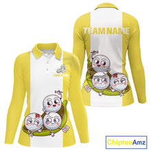 Load image into Gallery viewer, Custom Yellow White Womens Golf Team Polo Shirt, Funny Golf Ball Family Design, Matching Team Outfit NHT790