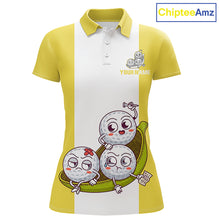 Load image into Gallery viewer, Custom Yellow White Womens Golf Team Polo Shirt, Funny Golf Ball Family Design, Matching Team Outfit NHT790