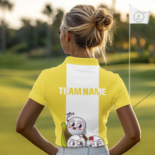 Load image into Gallery viewer, Custom Yellow White Womens Golf Team Polo Shirt, Funny Golf Ball Family Design, Matching Team Outfit NHT790