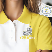 Load image into Gallery viewer, Custom Yellow White Womens Golf Team Polo Shirt, Funny Golf Ball Family Design, Matching Team Outfit NHT790
