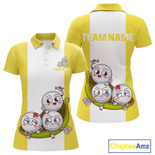 Load image into Gallery viewer, Custom Yellow White Womens Golf Team Polo Shirt, Funny Golf Ball Family Design, Matching Team Outfit NHT790