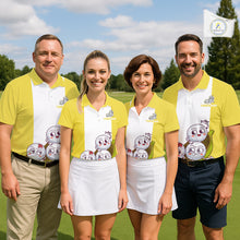 Load image into Gallery viewer, Custom Yellow White Womens Golf Team Polo Shirt, Funny Golf Ball Family Design, Matching Team Outfit NHT790