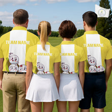Load image into Gallery viewer, Custom Yellow White Womens Golf Team Polo Shirt, Funny Golf Ball Family Design, Matching Team Outfit NHT790