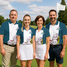 Load image into Gallery viewer, Mens Custom Blue Teal White Golf Team Polo Shirt, Funny Golf Ball Family Design, Matching Team Outfit NHT791