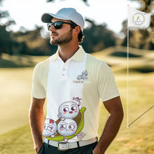 Load image into Gallery viewer, Mens Custom Beige White Golf Team Polo Shirt, Funny Golf Ball Family Design, Matching Team Outfit NHT792