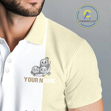 Load image into Gallery viewer, Mens Custom Beige White Golf Team Polo Shirt, Funny Golf Ball Family Design, Matching Team Outfit NHT792