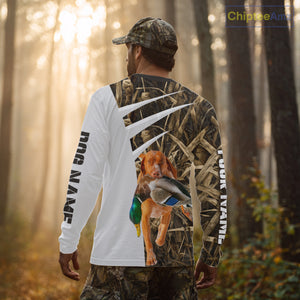 Mallard Duck Hunting Shirt Custom Name with Vizsla Dog Camo Hunting Clothes, Hunting Shirts NHT152