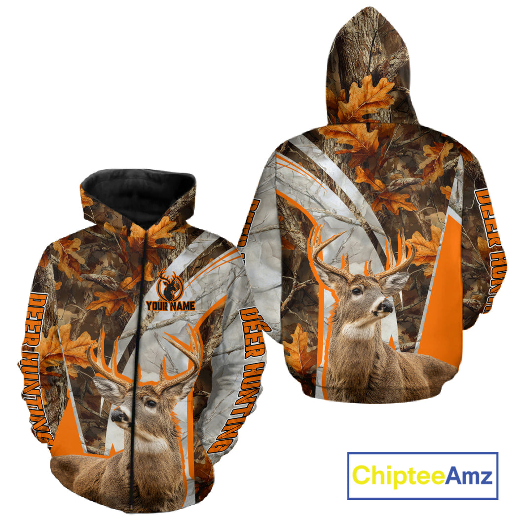 Whitetail Deer Hunting 3D All-Over Print Shirt with Deer Buck, Orange Camo for Deer Hunters NHT249