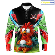 Load image into Gallery viewer, Personalized Crazy Rooster Golf Polo Shirt – Green Abstract Geometric Golf Apparel for Men