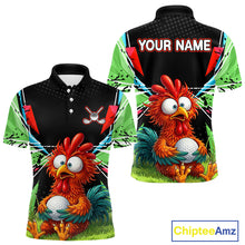 Load image into Gallery viewer, Personalized Crazy Rooster Golf Polo Shirt – Green Abstract Geometric Golf Apparel for Men