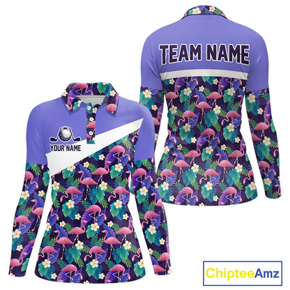 Purple Flamingo Tropical Pattern Womens Golf Polo Shirt Custom Golf Shirts For Golfer NHT584